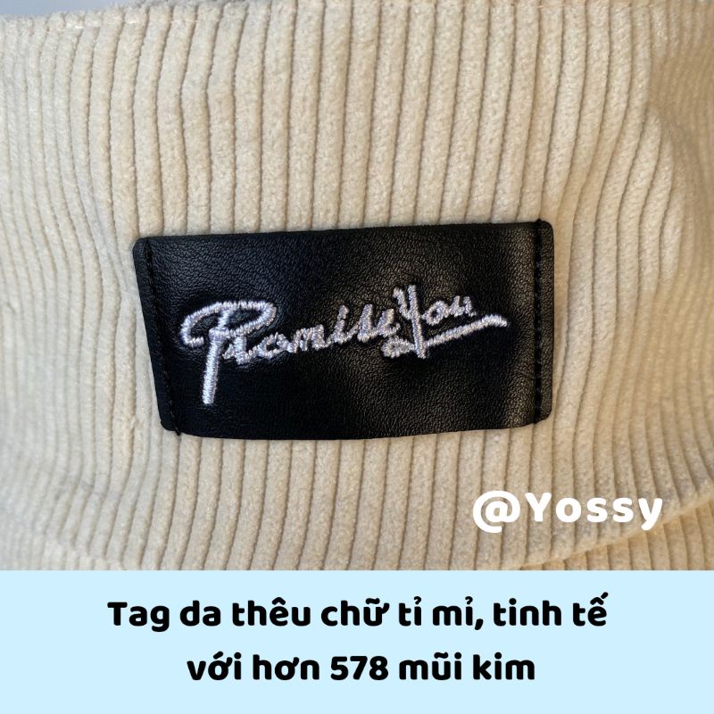 Mũ bucket Yossy vành cụp thêu chữ Promiss chất vải nhung phong cách Hàn Quốc ❤ Nón tai bèo nam nữ unisex cao cấp