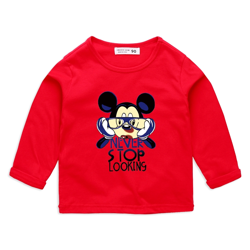 Áo Thun Cotton Tay Dài In Hình Chuột Mickey 9 Màu Lựa Chọn Cho Nam