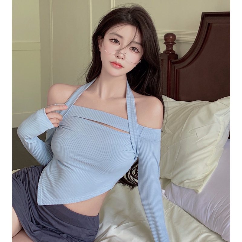 Thời Trang Áo Thun Tay Dài Thiết Kế Lệch Vai Cho Nữ