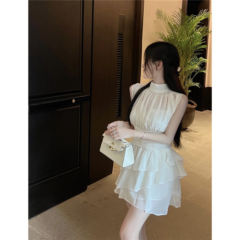 Đầm Không Tay Chất Liệu Chiffon Màu Trắng Thiết Kế Mỏng Thời Trang Mùa Hè Theo Phong Cách Hàn Quốc Dành Cho Nữ