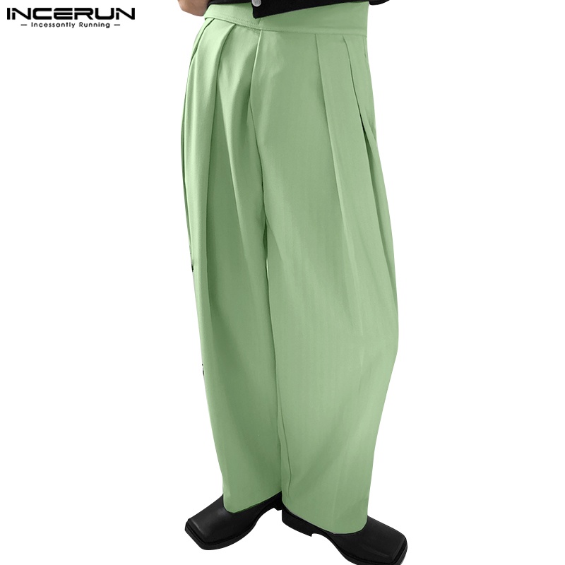 Quần baggy dài ống rộng INCERUN màu trơn lưng cao thời trang cho nam