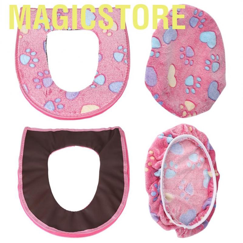 Magicstore 2pcs/set Soft Coral Velvet Toilet Seat Lid Cover Set Winter Warm Pad Home Bathroom Decor (Pink)