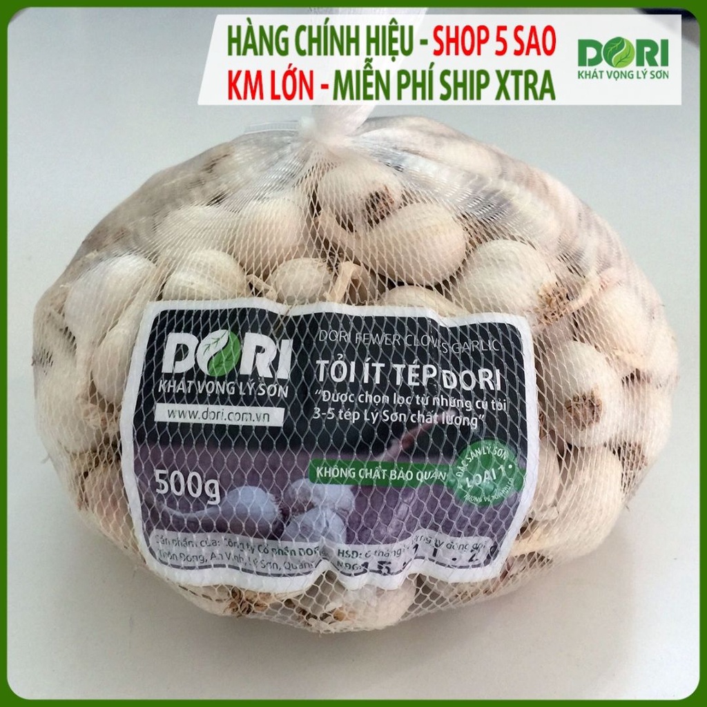 Tỏi Lý Sơn Dori - Loại ít tép - Túi lưới 500g - Trồng tại đảo Lý Sơn - Cam kết đúng xuất xứ