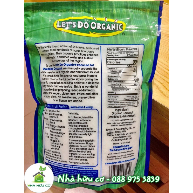 Vụn dừa hữu cơ ít béo Let's Do Organic 250gr - Date: 1/2023 - Nhà Hữu Cơ