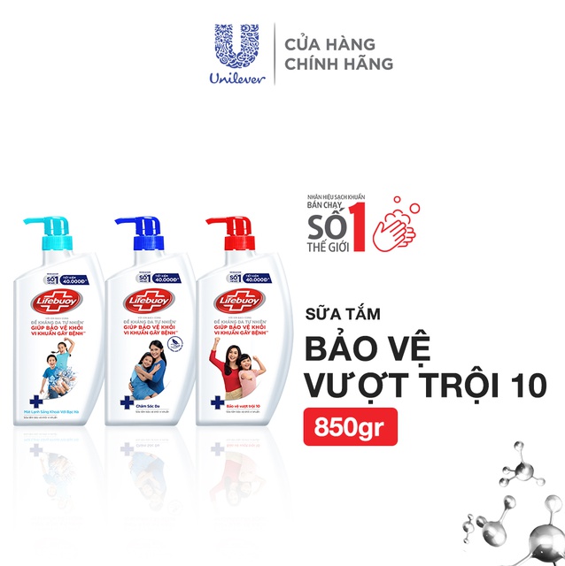 Sữa tắm Lifebuoy Bảo vệ khỏi vi khuẩn 850gr (Chai) | Shopee Việt Nam