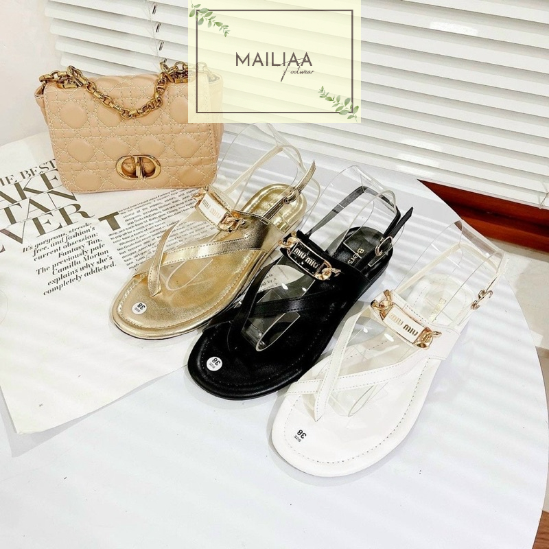 Sandal xỏ ngón nữ, sandal nữ, sandal đi học nữ MAILIAA quai kẹp đế cao su chống trượt MIUMIU đi êm chân