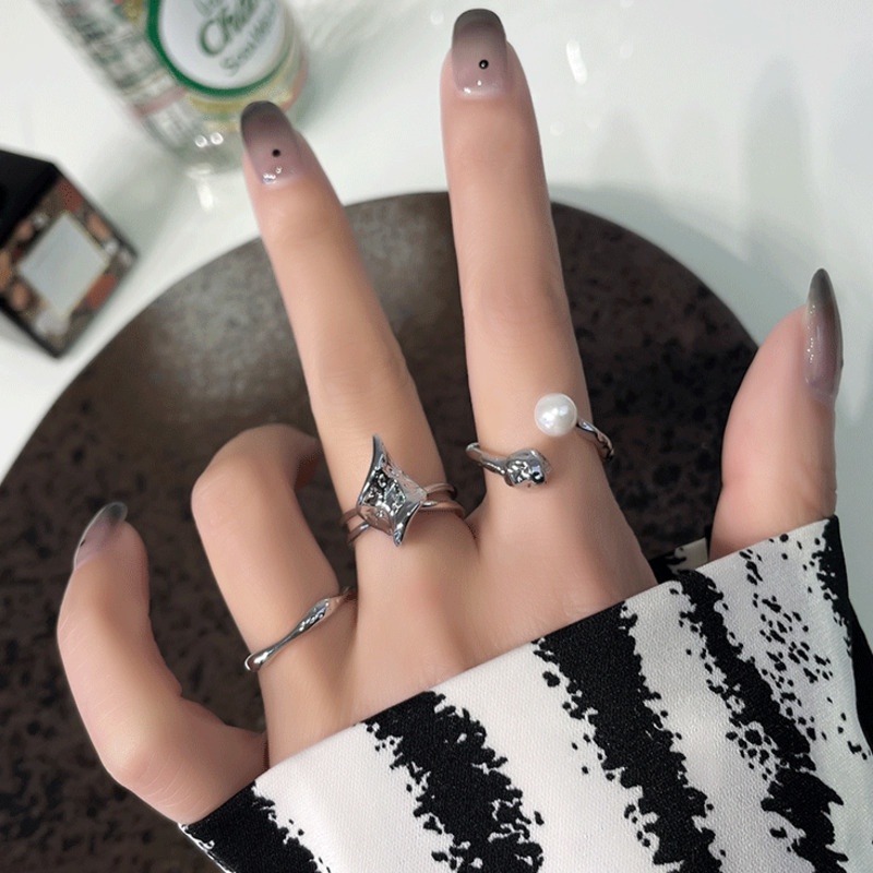 Nhẫn Hở Đính Ngọc Trai Kim Loại 19A1679 Phong Cách Harajuku