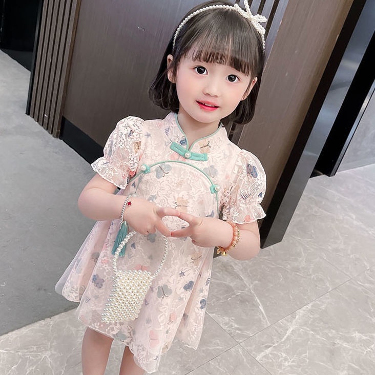Đầm Công Chúa Mùa Hè Tay Cộc In Họa Tiết Hoạt Hình Dễ Thương Phong Cách Trung Hoa Cho Bé Gái 0-8 Tuổi