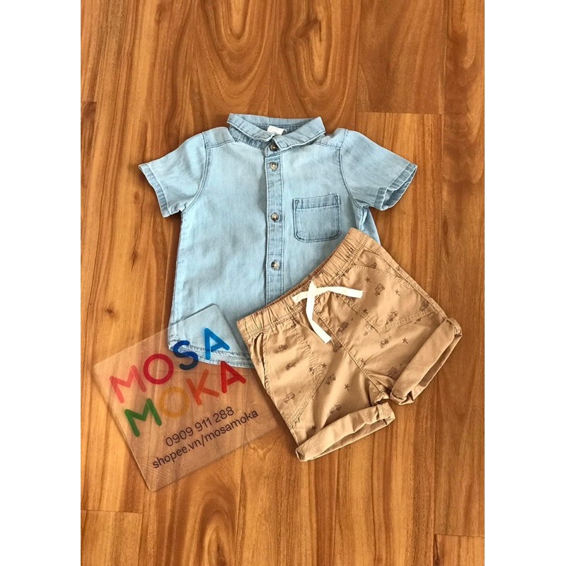 Set bộ áo denim mềm phối quần nâu hoạ tiết Hm auth