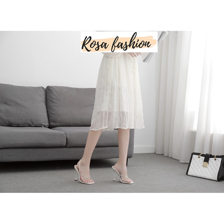 Dép  cao gót đính đá dây mảnh cao 5p màu trăng  Mys Rosa Factory cg-0543