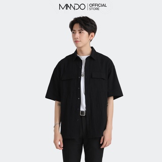 Áo Sơ Mi Tay Lỡ Form Rộng Nam Chất Đũi Cổ Bẻ Túi Hộp Phong Cách Hàn Quốc Thời Trang Nam MANDO   SMD097