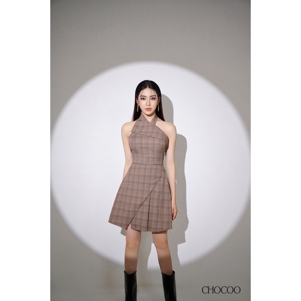 Váy thiết kế CHOCOO Maryann caro cổ yếm cách điệu chất liệu cao cấp