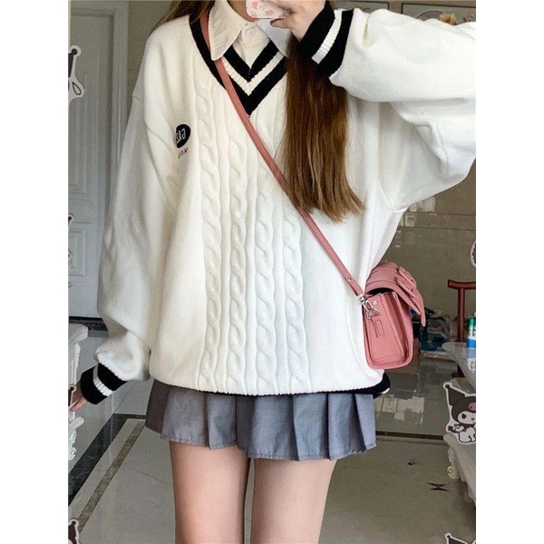 Áo Len Nữ Dài Tay Cổ Chữ V Thời Trang Hàn