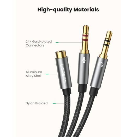 Cáp Gộp Audio 3.5mm 2 Vào 1 Ra - Mic và Headphone Vỏ nhôm Cao cấp Ugreen AV140 10790 20899 dây boc dù