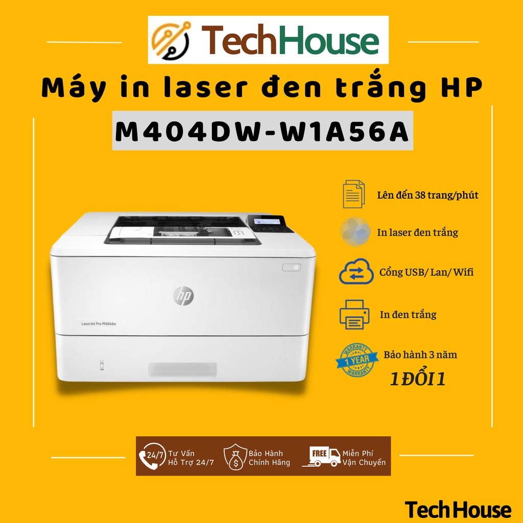 Máy in HP Laser Đen trắng Pro M404DW (W1A56A) CHÍNH HÃNG (In A4, tự động in 2 mặt, in wifi) - Bảo hành 36 Tháng