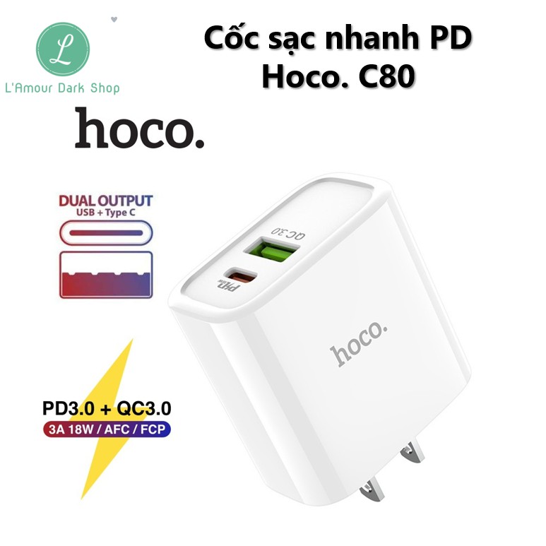 [Hoco] Củ sạc Hoco C80 tích hợp 2 cổng sạc USB và Type-C hỗ trợ sạc nhanh QC3.0 và PD 18W