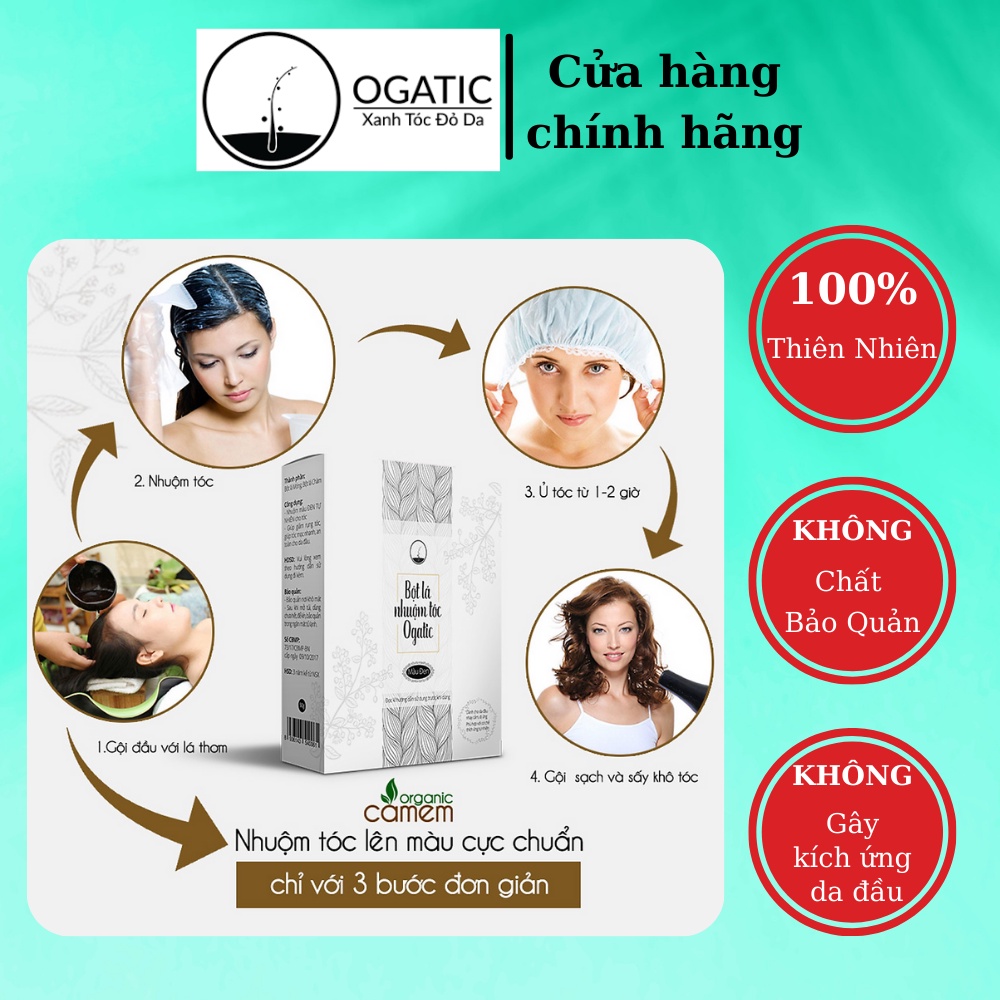 Bột Lá Nhuộm Tóc Ogatic phủ bạc tóc từ thiên nhiên an toàn không hóa chất thuốc nhuộm tóc màu đen