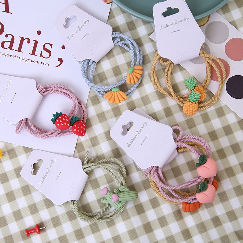 Cột Tóc Dây Đôi Set 2 Cái Mặt Hình Trái Cây 3d Fruit Hair Tie