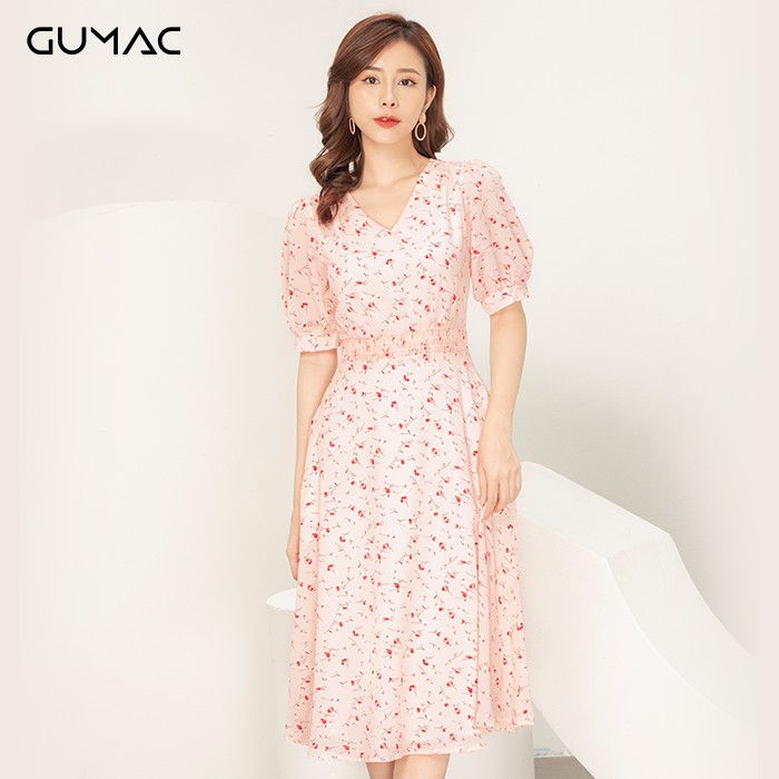 Đầm eo nhún rút cổ V GUMAC DA931