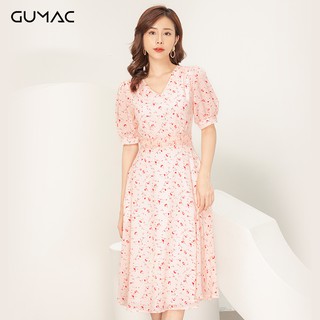 Đầm eo nhún rút cổ v gumac da931