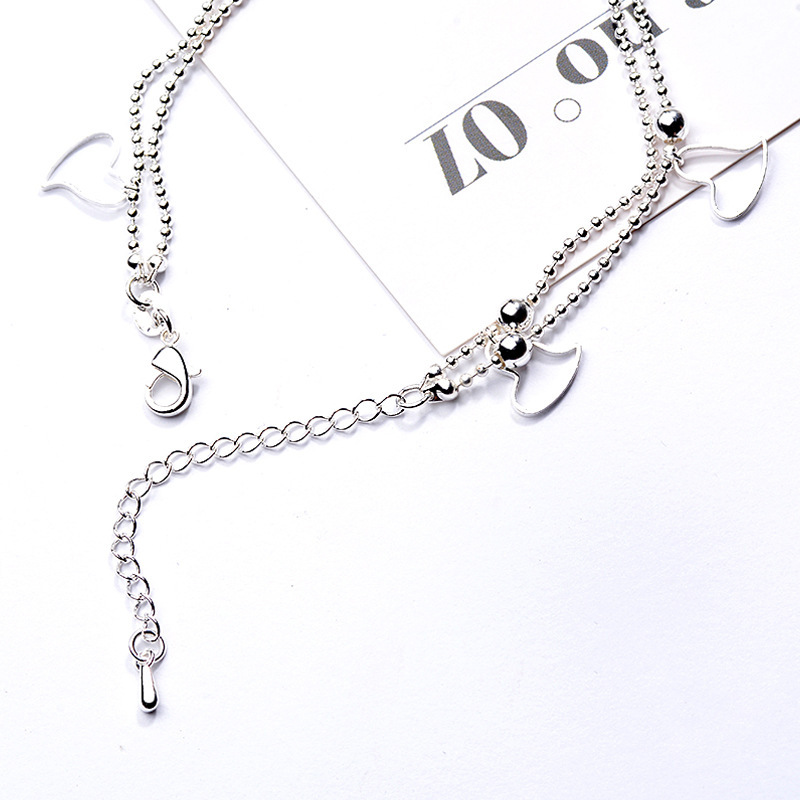 Lắc Chân Nữ Bạc 925 Thiết Kế Hình Trái Tim Đan Xen Phong Cách Hàn Quốc UMI JL054