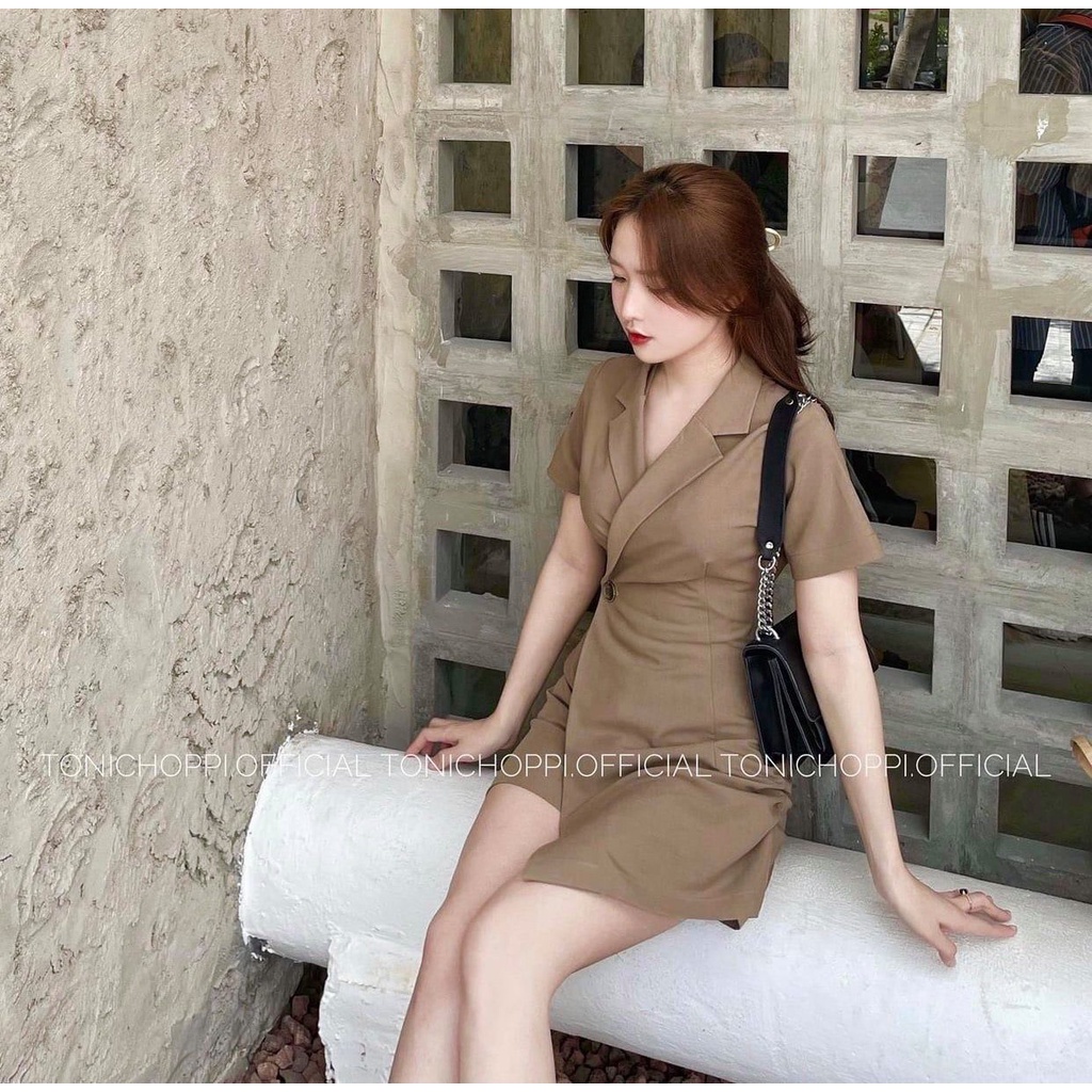 [C344] Váy Jumpsuit cổ vest 2 màu - Váy đầm nữ cộc tay cổ vest thanh lịch hàng freesize giá siêu rẻ