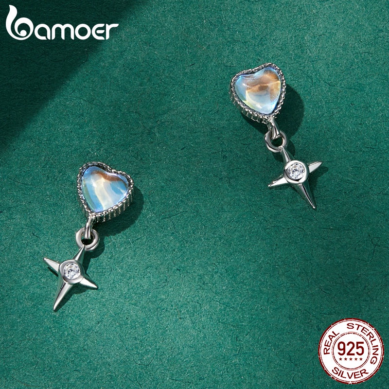 Hoa tai Bamoer bằng bạc 925 hình trái tim thanh lịch