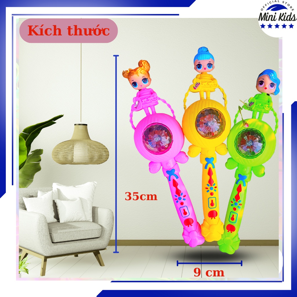 Gậy búp bê phát sáng xoay tròn 360º- đèn led lấp lánh , nhạc vui nhộn dành cho bé - tặng kèm 3 pin AA - Đồ chơi MiniKids
