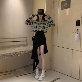 Áo thun dài tay croptop Chicago xám