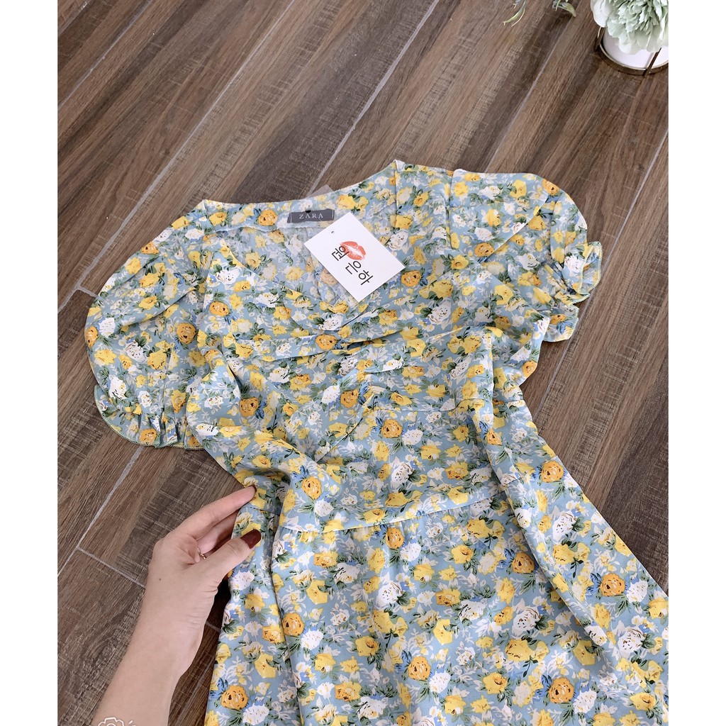 (DN) VÁY HOA ZÚM NGỰC - Váy hoa zúm ngực tay bồng xẻ vạt | BigBuy360 - bigbuy360.vn