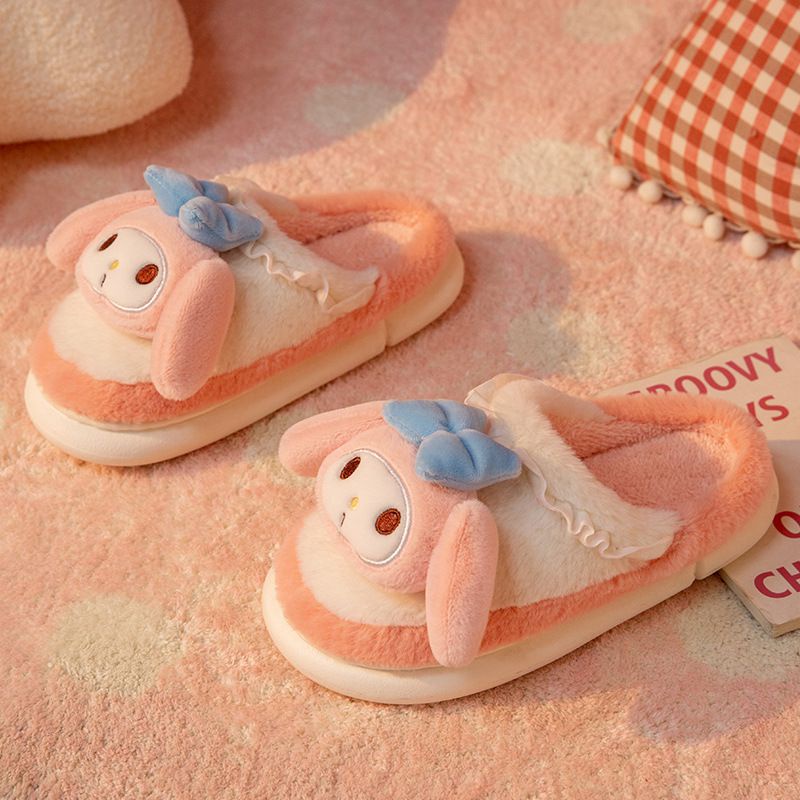 kuromi Women Velvet Slippers Winter Fur Collar Indoor Non Slip Girl Cats Dogs Animal gift