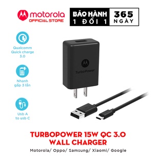 Bộ Sạc Cáp Motorola TurboPower 15+ Wall Charger - Cổng sạc USB 15W - USB A to TypeC Micro - QC3.0 - Hỗ trợ sạc thumbnail
