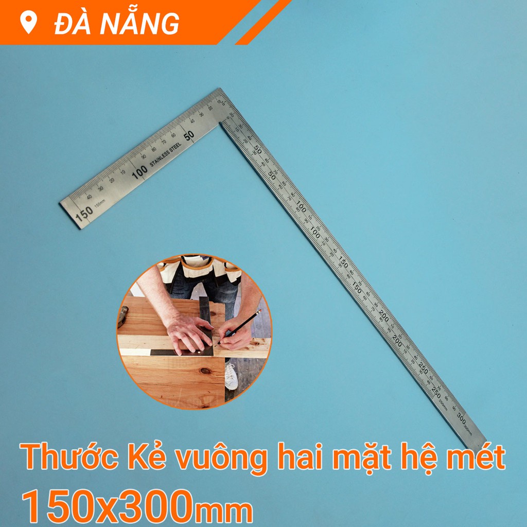 Thước kẻ vuông hai mặt hệ mét thép trắng 15 x 30 cm