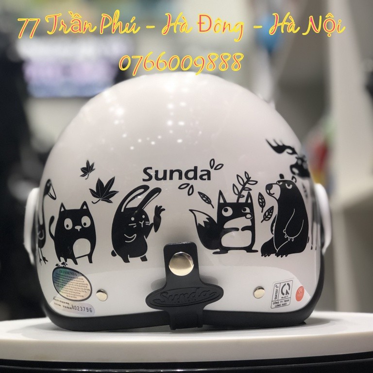 Mũ Bảo Hiểm Sunda 1/2 có kính- Mẫu mới- Tem Hình Siêu Đẹp- Hàng Chính hãng