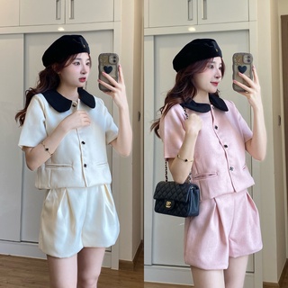 Sét tweed nữ cộc tay chất dạ Hàn mềm mịn phối quần tiểu thư