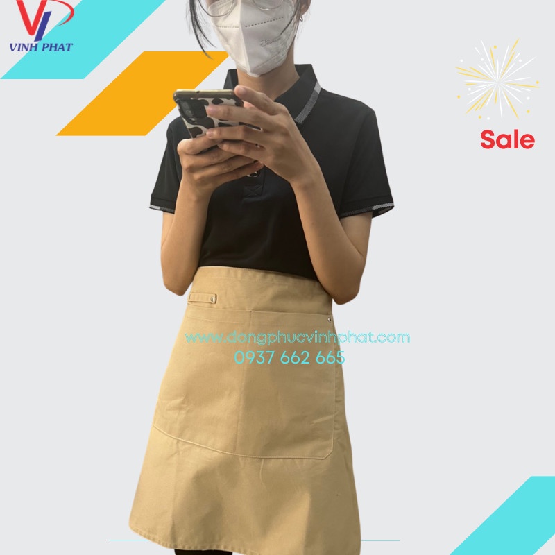Combo Tạp Dề Ngắn Cao Cấp Phục Vụ Và Nón Kết Nửa Đầu Màu Be Chất Lượng Mẫu Mã Đẹp Giá Rẻ - VĨNH PHÁT