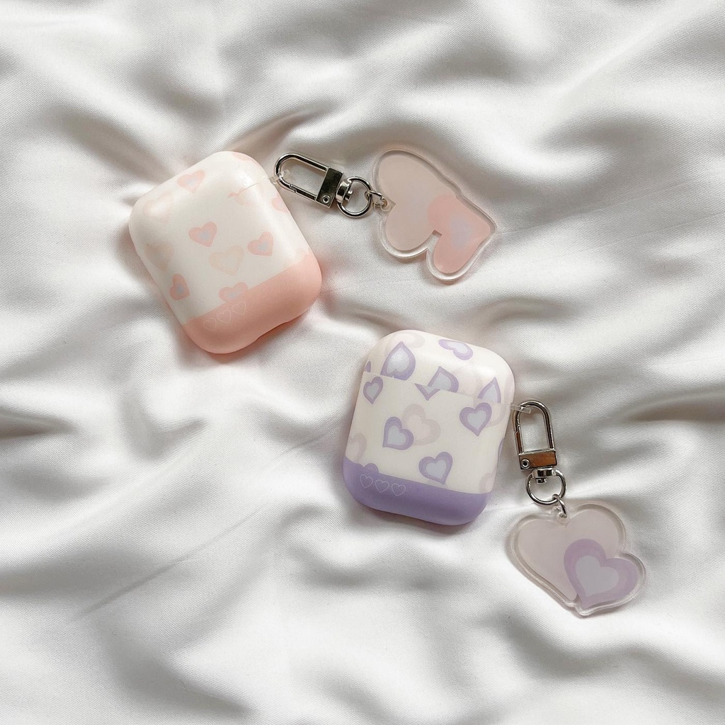 Vỏ Bảo Vệ Hộp Sạc Tai Nghe AirPods 1 2 pro 3 2021 gen3 Bluetooth Không Dây Chất Liệu Silicon Tpu Mềm Trái Tim Tím Hồng Phối Mặt Móc