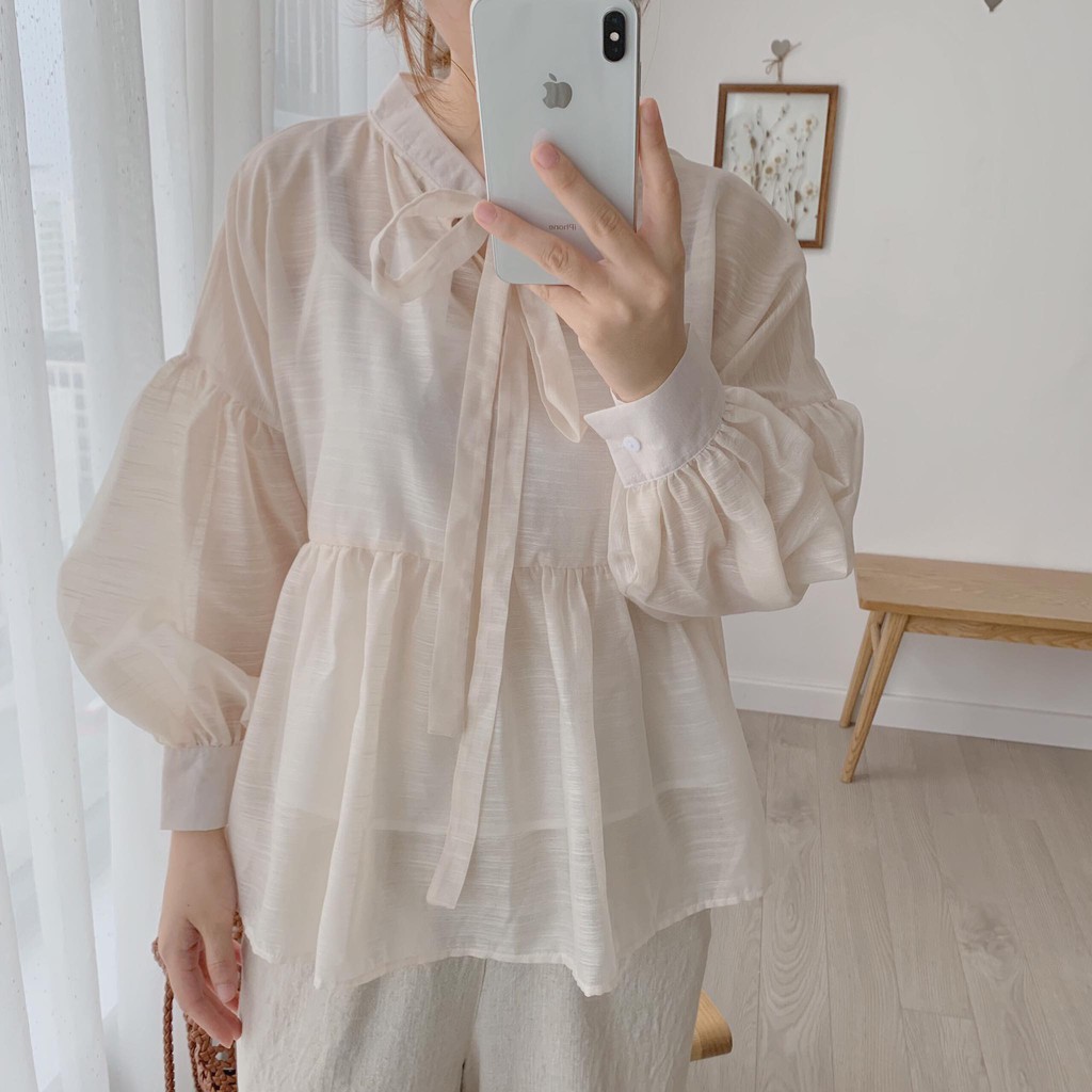 sét áo baby doll cổ nơ lưng kèm 2 dây - TKA227 1994Closet | BigBuy360 - bigbuy360.vn