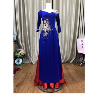 Áo dài mẹ xanh ❤️FREESHIP❤️ áo cổ phối cổ trong 2 tà xinh