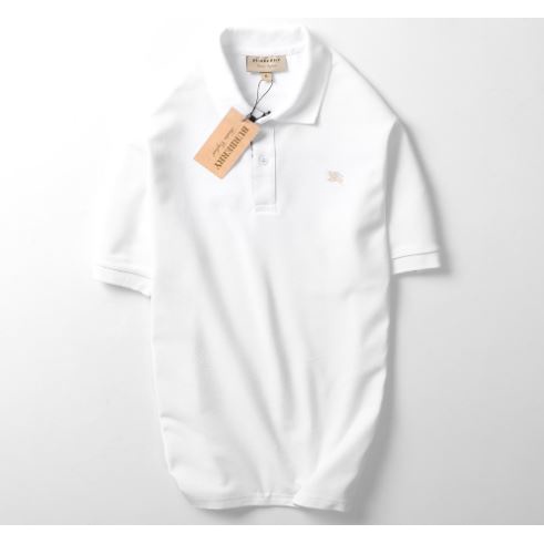 Áo Thun Polo Ngắn Tay Cổ Trụ Burberry Ngựa Regular Fit Vải Cotton Gai Co Giãn Màu Trắng