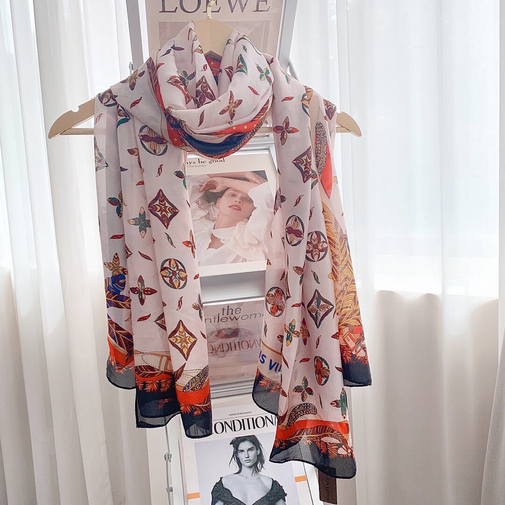 Khăn Choàng Lụa Dài Chống Nắng In Họa Tiết Hoa Sang Trọng Thời Trang 2022 Cho Nữ