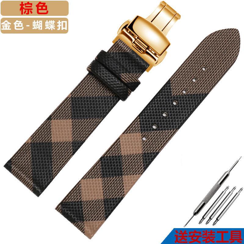 Đồng Hồ Đeo Tay Burberry 20mm Dây Da Thật Họa Tiết Kẻ Sọc Kiểu Anh Cổ Điển