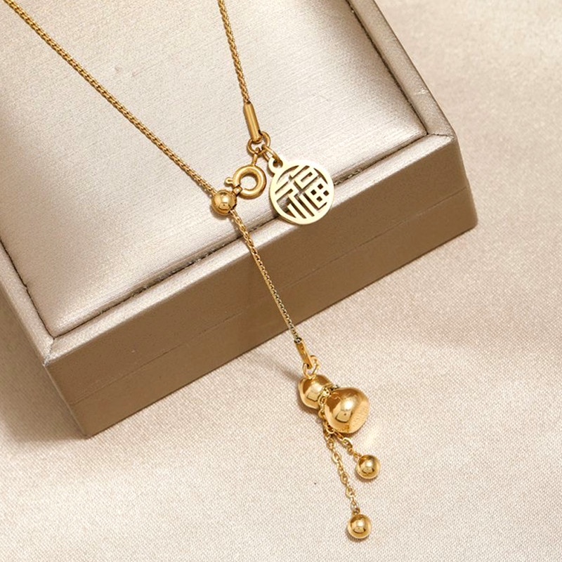 dây chuyền nữ TITAN NGUYÊN CHẤT KHÔNG GỈ Pumpkin Tua &quot;Fu&quot; Vòng cổ thiết kế thời trang mẫu mới 2022