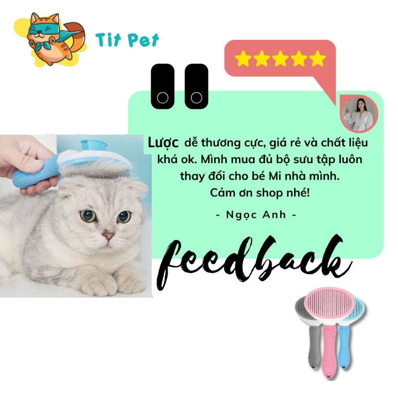 Lược chải lông cho chó mèo TITPETSHOP có nút bấm CHÍNH HÃNG, CHUYÊN NGHIỆP, TIỆN DỤNG