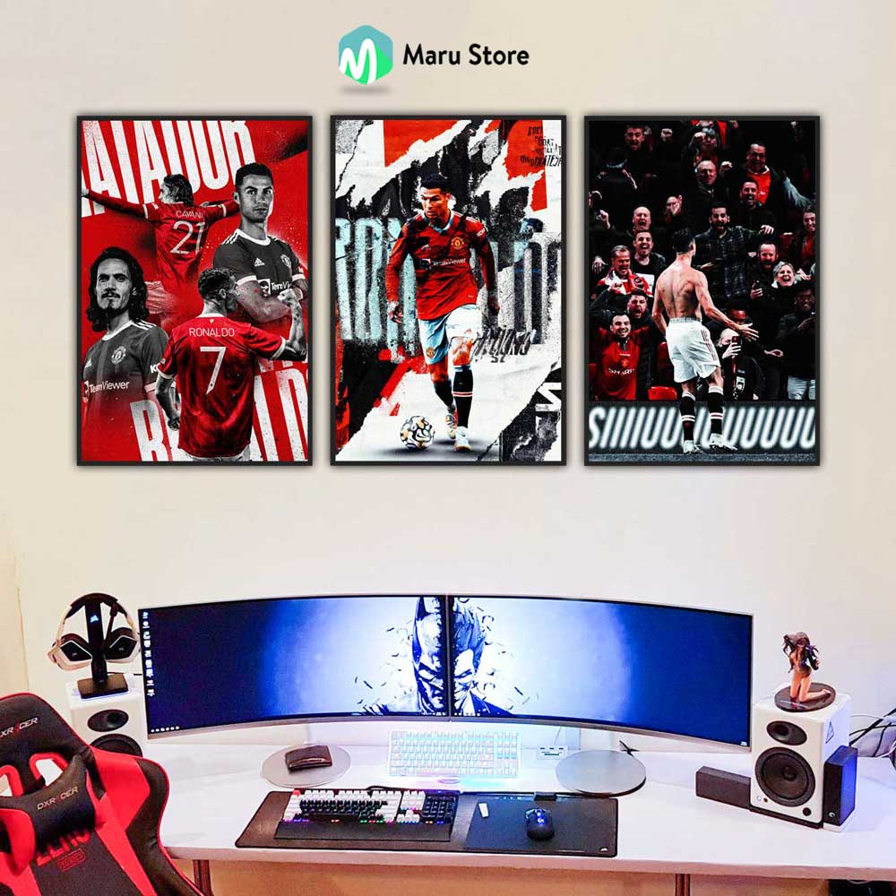 Tranh Ronaldo Manchester United Treo Tường Có Khung Composite Gỗ MDF Trang Trí Phòng