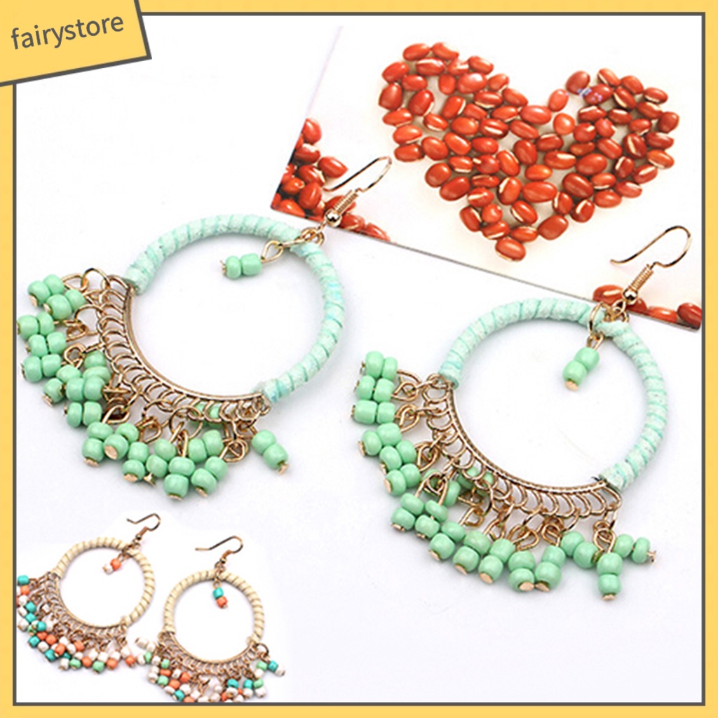 1 Đôi Bông Tai Hợp Kim Tua Rua Phong Cách Boho