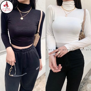 Áo thun croptop tay dài cổ lọ "ẢO CROPTOP CỔ LỌ"