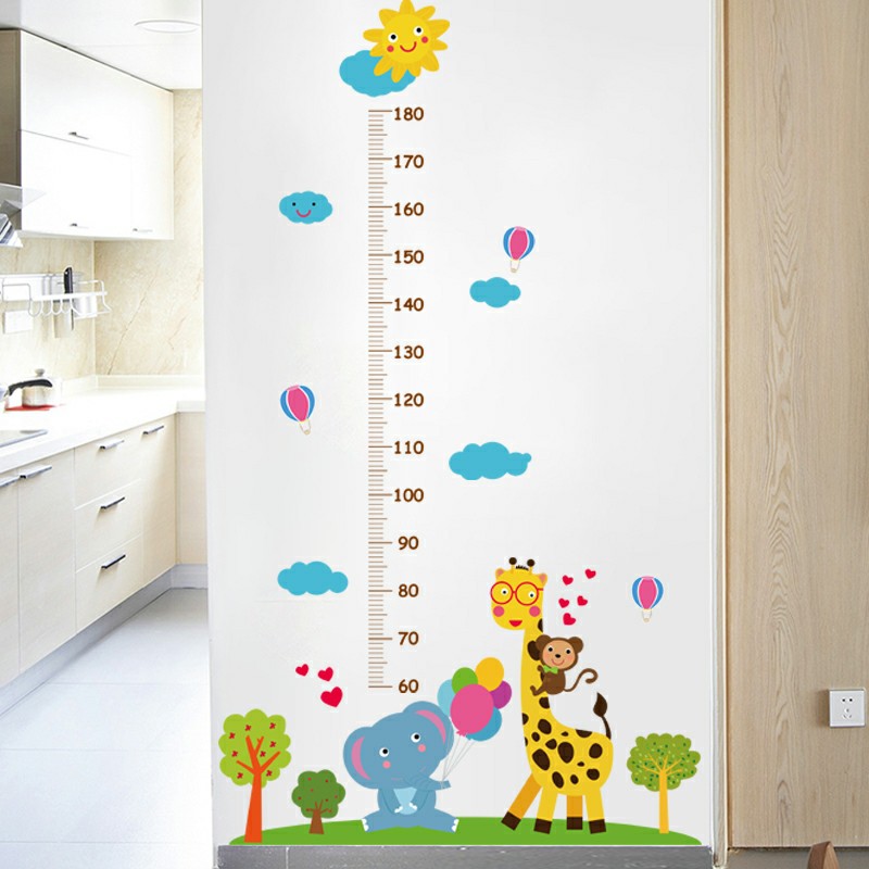 decal dán tường thước đo voi xanh