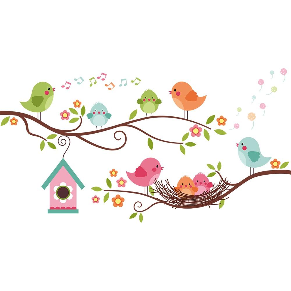 Miếng Dán Tường Hình Tổ Chim Và Nhành Cây Nhiều Màu Sắc Trang Trí Nhà Cửa DIY