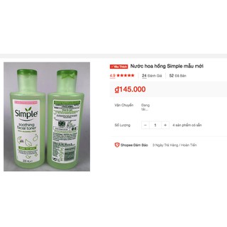 Nước hoa hồng Simple mẫu mới